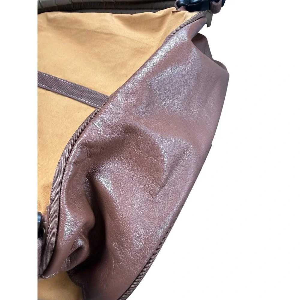 Orvis Backpack Unisex Medium Tan Good Canvas Leather Trim Outdoor Rugged Bag